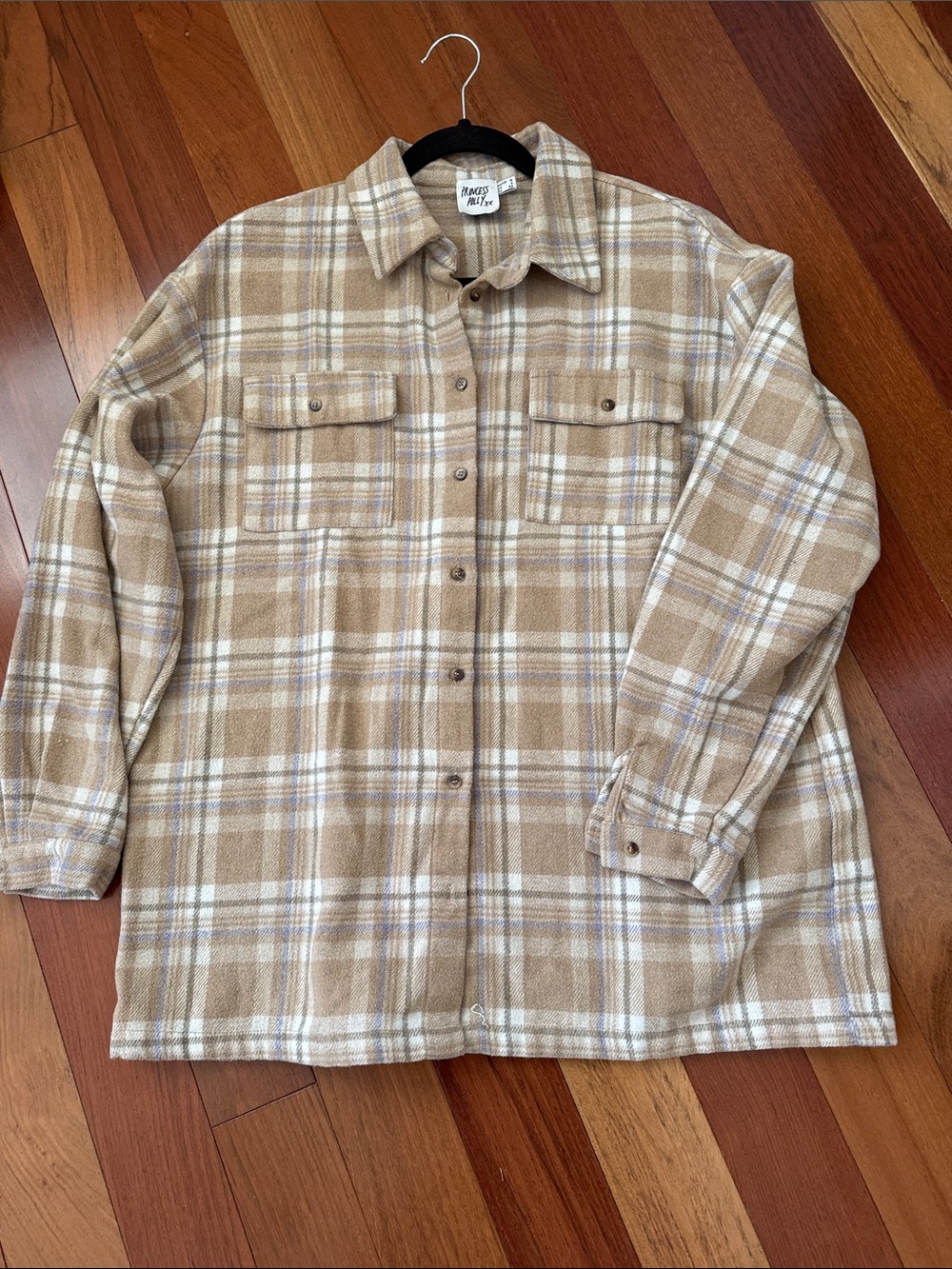Princess Polly Tan & Cream Plaid Shacket